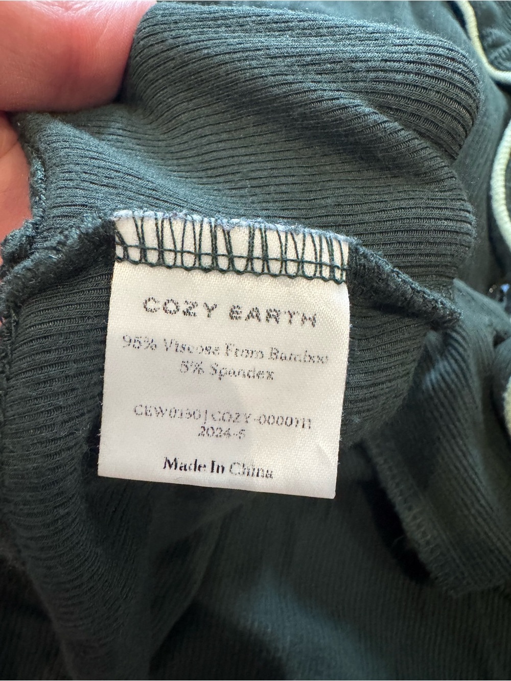 Cozy Earth Dark Green Short Sleeve Pajama Set with Contrast white Trim - Picture 3 of 3